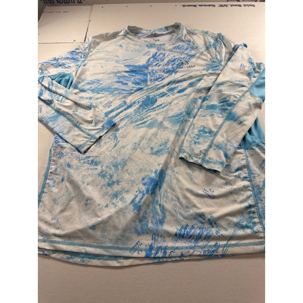 Realtree Fishing Aspect Camo Performance Shirt Mens 2XL Blue White Long Sleeve